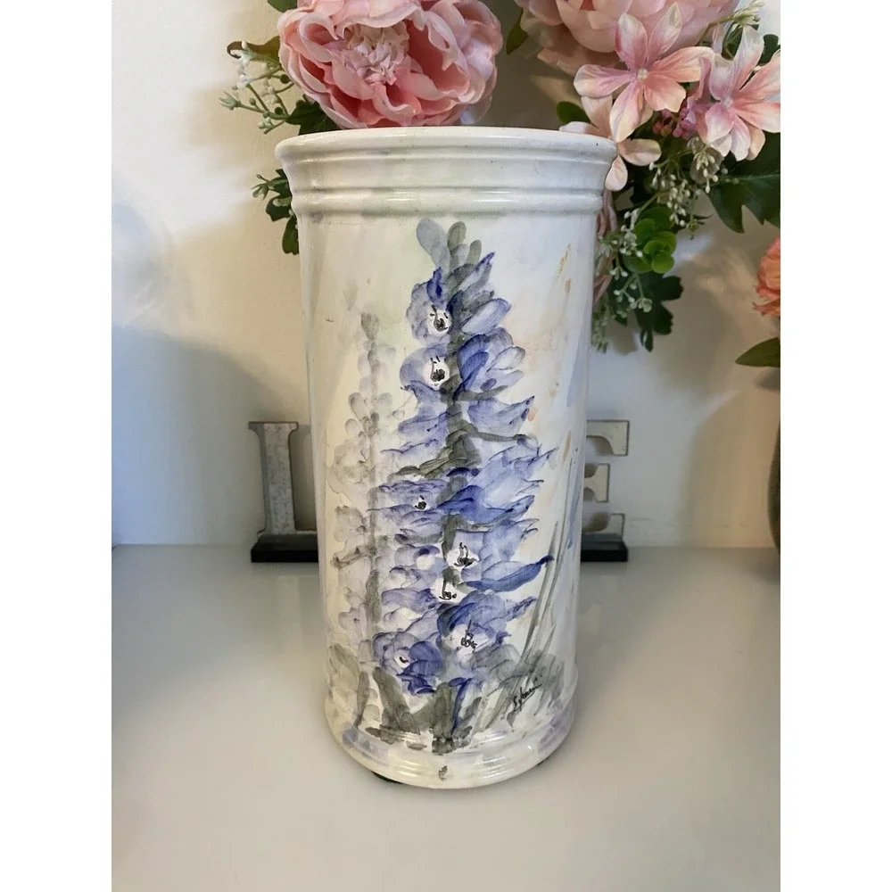Fabbro Rivignano Hand Made Painted Large Vase Made in Italy Floral‎ Signed 10